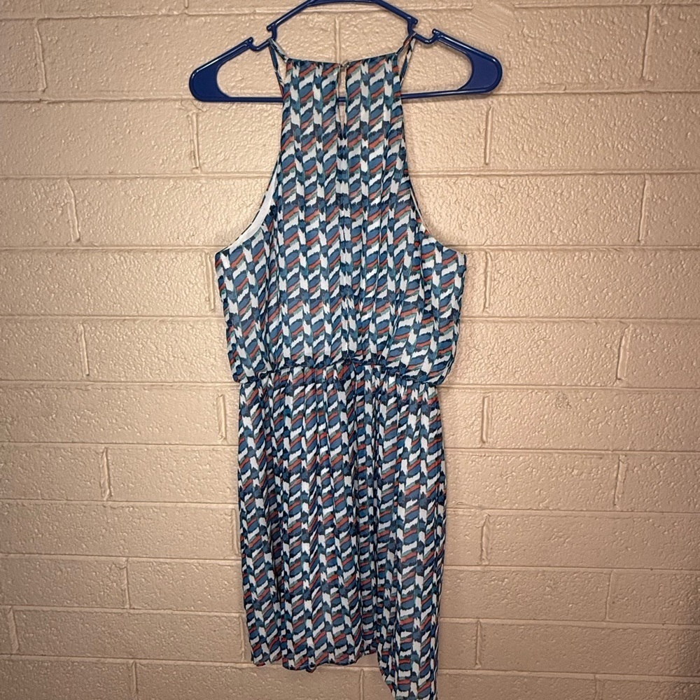 As U Wish Geometric Halter Mini Dress - Blue and White - Picture 2 of 7